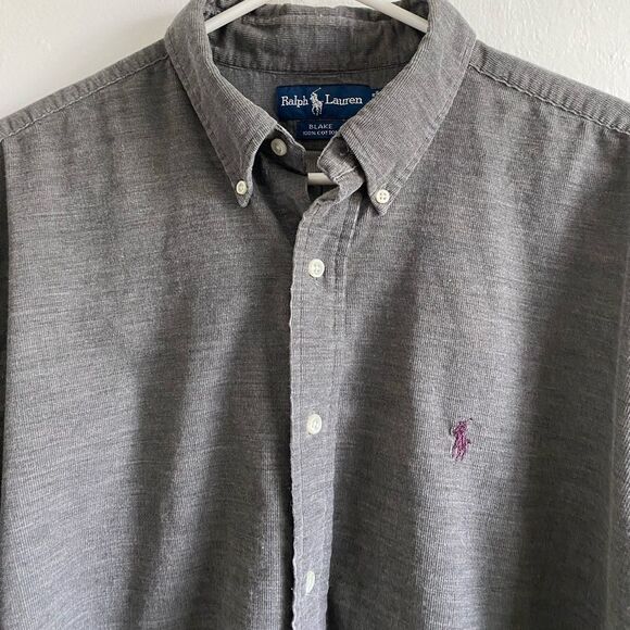 Ralph Lauren Corduroy Blake Button down Shirt Gray Size XL 90s Y2K Preppy - Picture 3 of 6